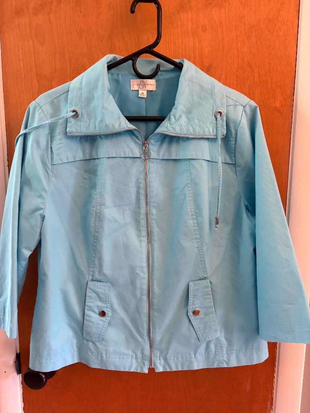 Studio Works Turquoise Blue Full-Zip 3/4 Sleeve Windbreaker Jacket - Size M
